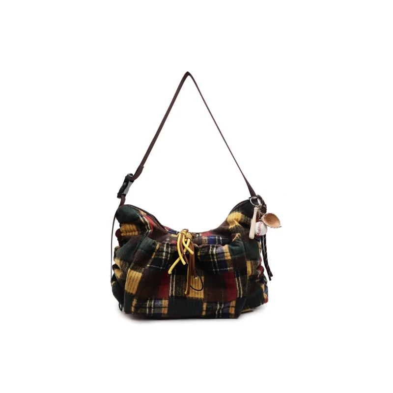GOBLIN SHARKS 1759 Fabric Shoulder Bag Crossbody Bag Medium Size Unisex Yellow/Burgundy/Green-0