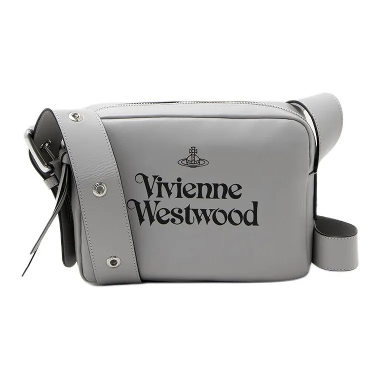 Vivienne Westwood Carrie Cow Leather Shoulder Bag Women's Gray & Black-0