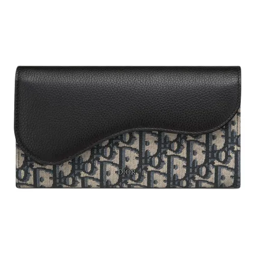 DIOR Saddle Cotton With Cow Leather Wallet Men's Beige & Black