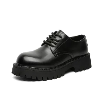V05 Large Head Derby Shoes Unisex Platform Height Increasing British Style Yellow Lace Up Casual Leather Shoes