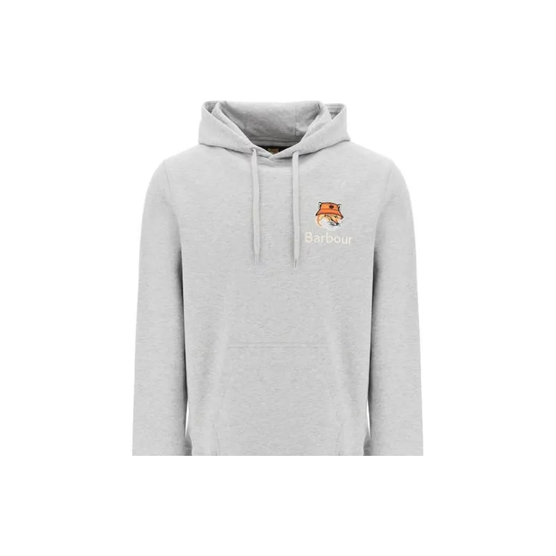 BARBOUR X Maison Kitsuné Logo embroidered Cotton Hoodie-4