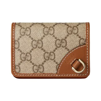 GUCCI GG Emblem Coated Canvas Card Holder Unisex Beige & Dark Brown