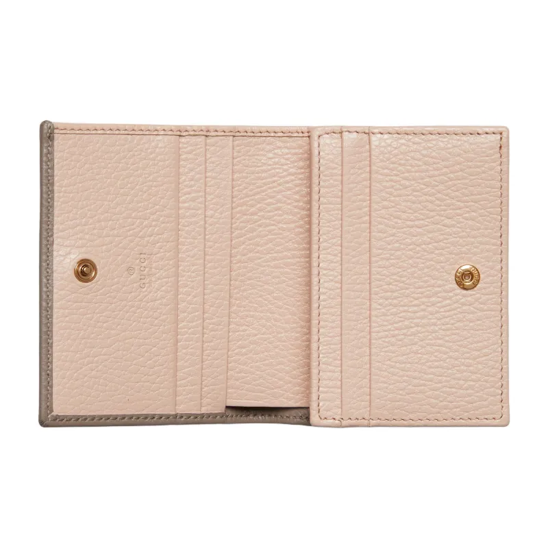 GUCCI GG Marmont Leather Card Holder Trumpets Women's Taupe-3