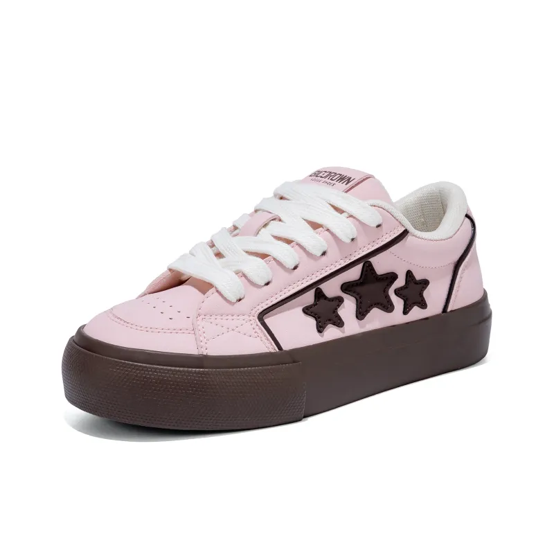B10CROWN Anti Slip And Wear Resistant Lightweight Low Top Skateboard Shoes Women's Pink Brown-2