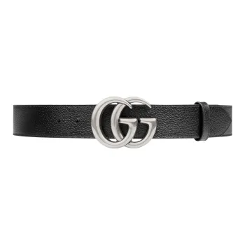 GUCCI Calfskin Brass Metal Leather Belts Men's Black Width: 4CM