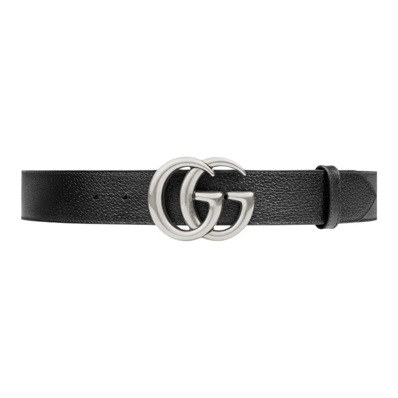 GUCCI Calfskin Brass Metal Leather Belts Men's Black Width: 4CM-0