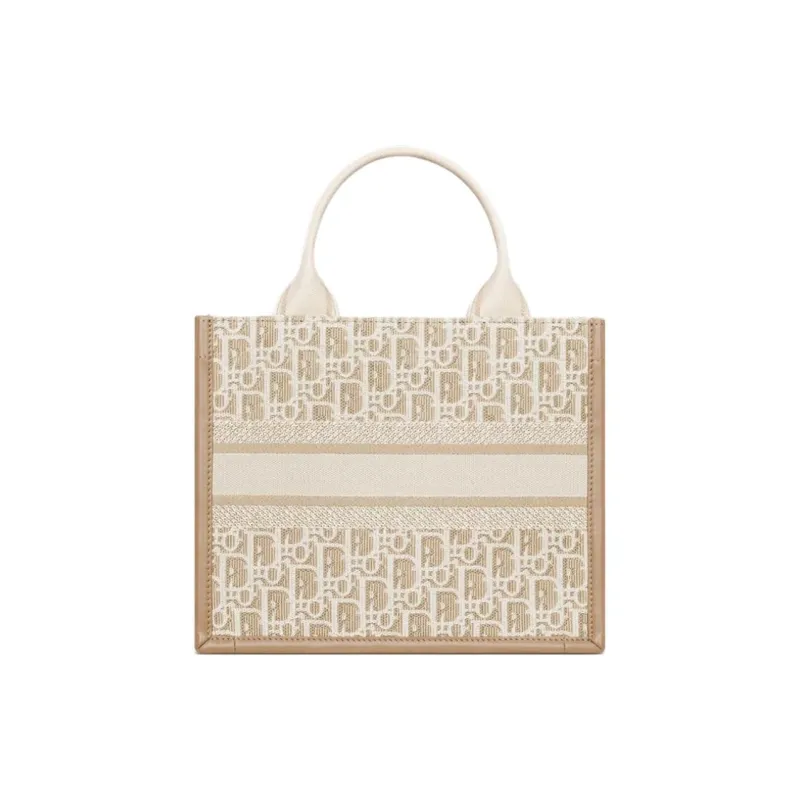 DIOR BookTote Cotton Tote Bag Shopping Bag Shoulder Bag Handbag Small Size Women's Natural-3