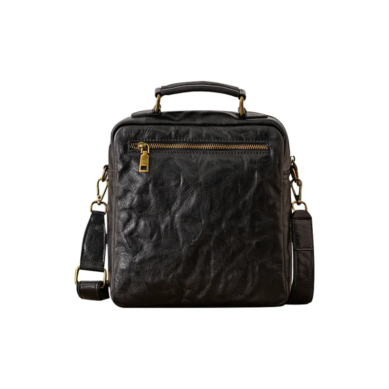 Back Step Cow Leather Handbag Men's Black/Coffee-1