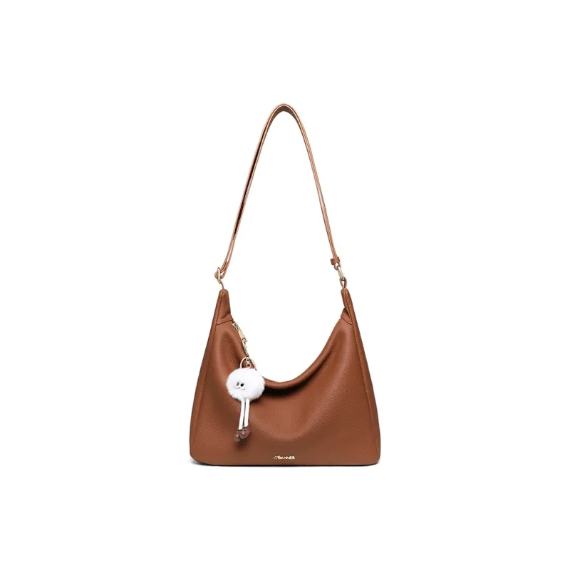 C°BANNER Cow Leather With Synthetic Leather One Shoulder Crossbody Tote Women's Brown-3