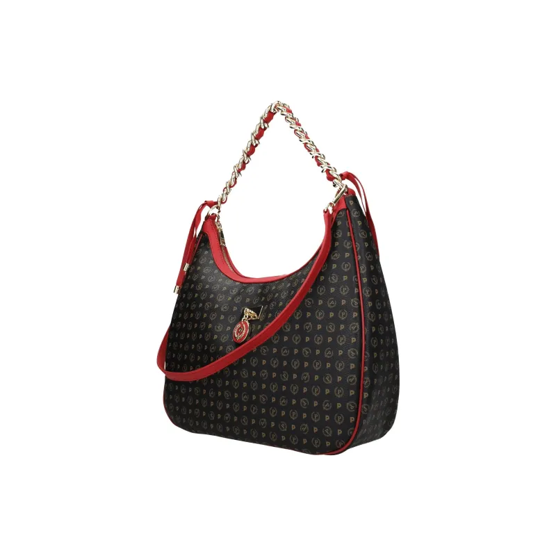 Pollini Leather One Shoulder Handbag Medium Size Women's Red & Black-1