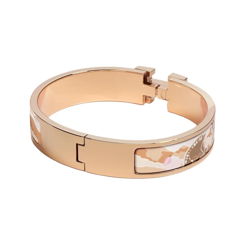 HERMES Enamel, Metal, Rose Gold Plated Bangles Unisex Gold-1