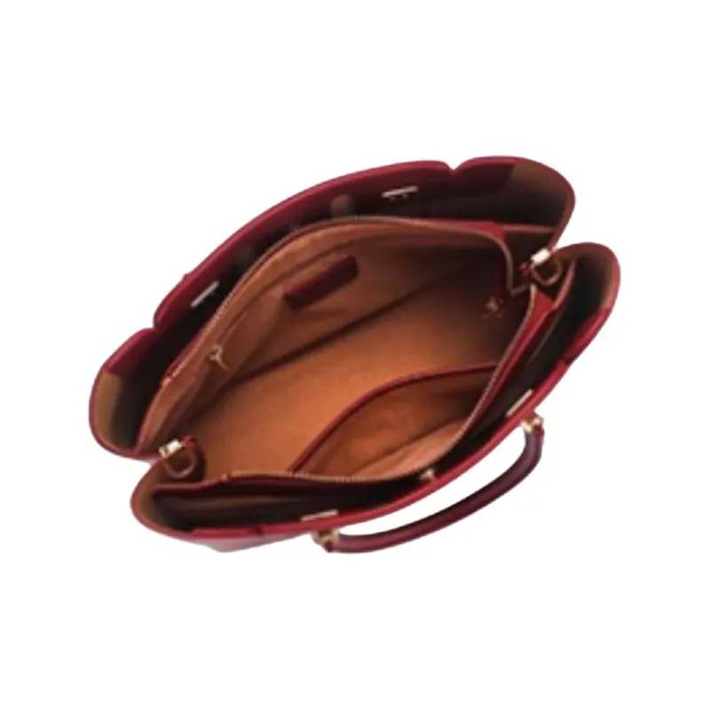 RED DRAGONFLY Split Cow Leather Kelly Bag, One Shoulder Handbag Medium Size Women's Burgundy/Black/Ecru-4