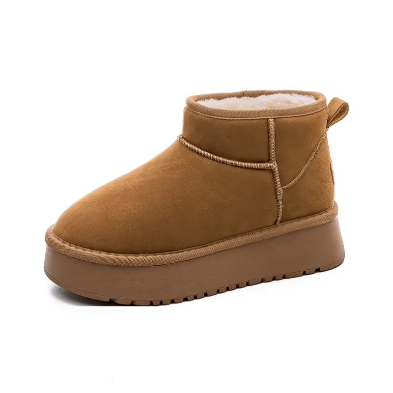 RENBEN Warm Wear Resistant Height Increasing Coverage Short Snow Boots Women's Camel-4