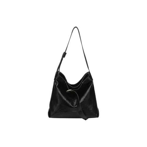 Tanita West Cow Leather Bucket Bags Shoulder Bags Large Size Women's Black