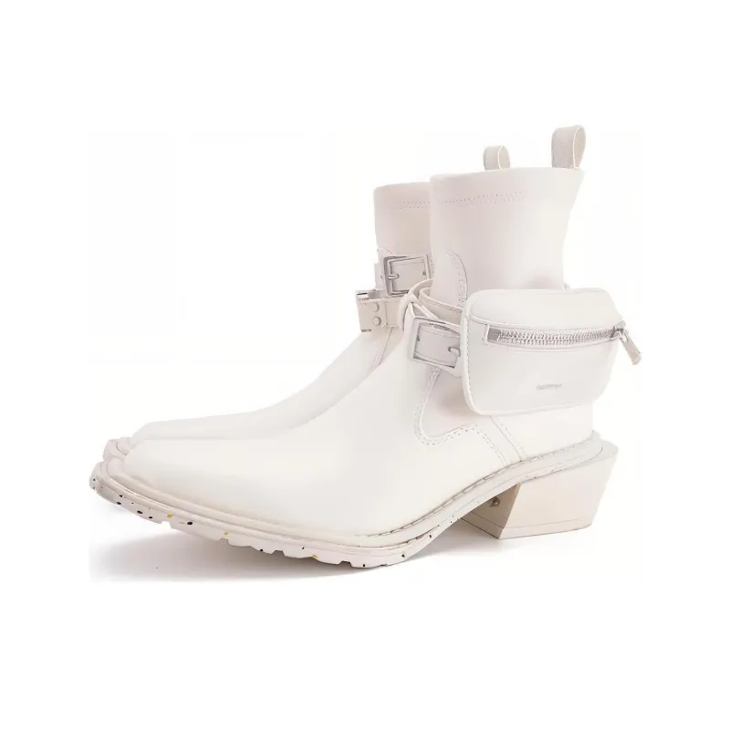 Untitlab 13 Hitch Boots Shiny Off White Ankle Boots Unisex White-3