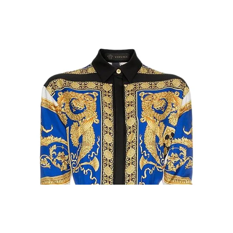 VERSACE Long Sleeved Dress Women's Blue-3
