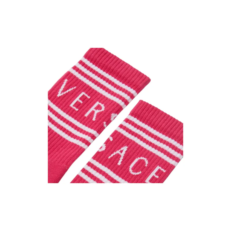 VERSACE Logo Stripped Socks 'Glossy Pink/White'-4