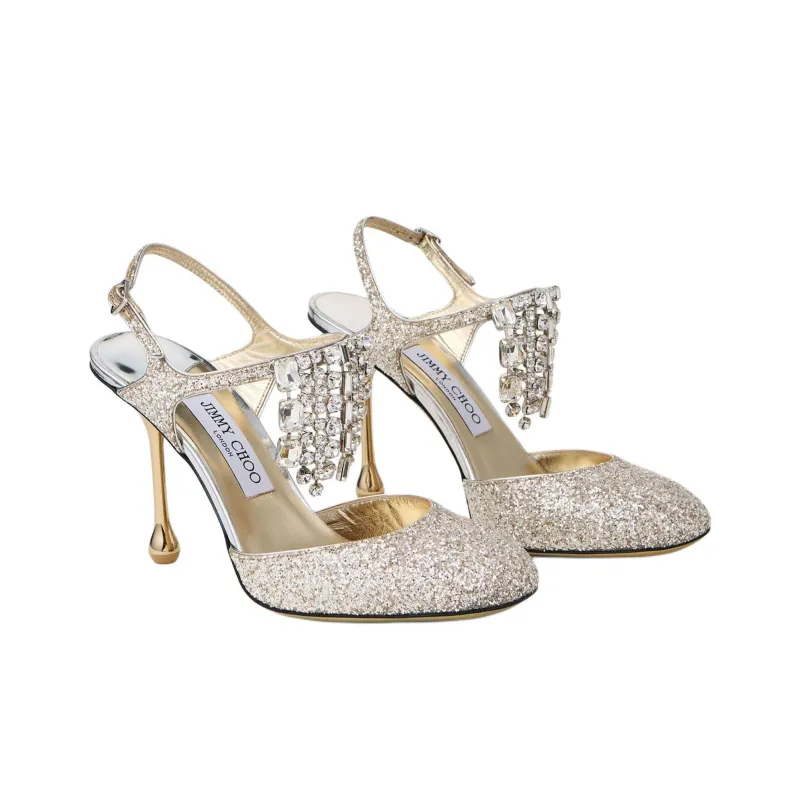 Jimmy Choo Verity Irregular Heel High Heels 9.5cm Women's Gold-2