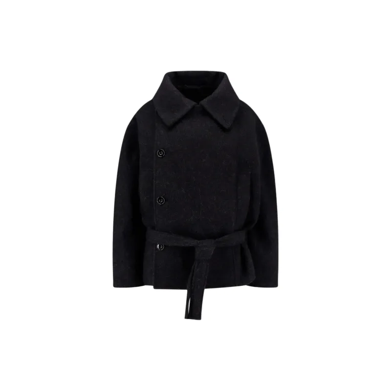 Lemaire Short Asymmetrical Bathrobe Coat 'Black'-2