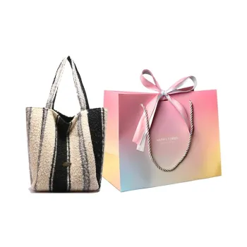 Yalu Plush Shoulder Bag Tote Regular Women's Vertical Stripes/Leopard Print