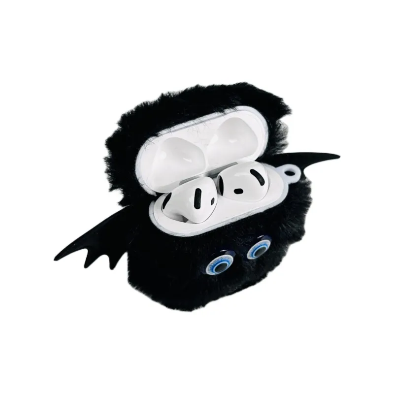 Wei Xin Compatibility Apple AirPods 4/2/3/4th Generation/AirPods Pro/Pro 2 Plush Black Demon Coal Ball Headphone Cases-2