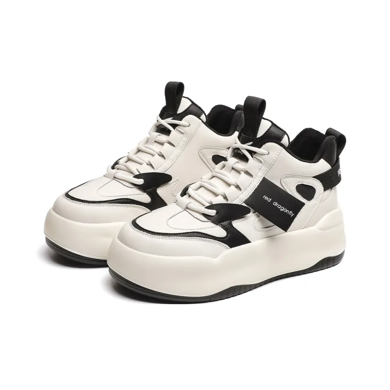 RED DRAGONFLY Platform Shoes Warm Height Increasing Mid-Top Casual Shoes Women's White Black White Brown-2