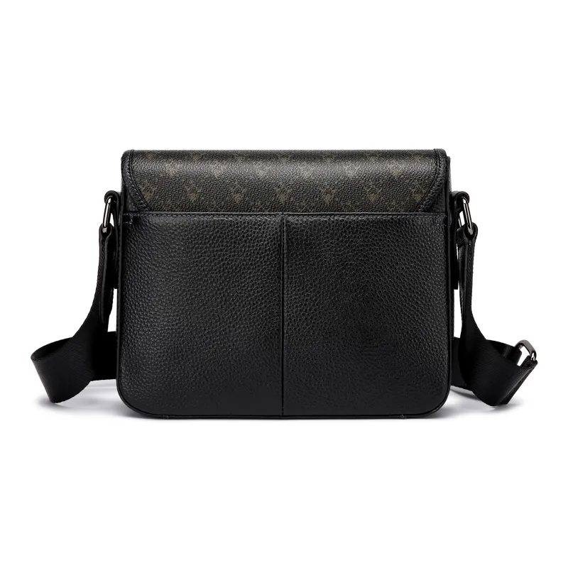 FAIRWHALE PVC With Cow Leather Shoulder Bag, Messenger Bag, Crossbody Bag Regular Men's Black Coffee-2