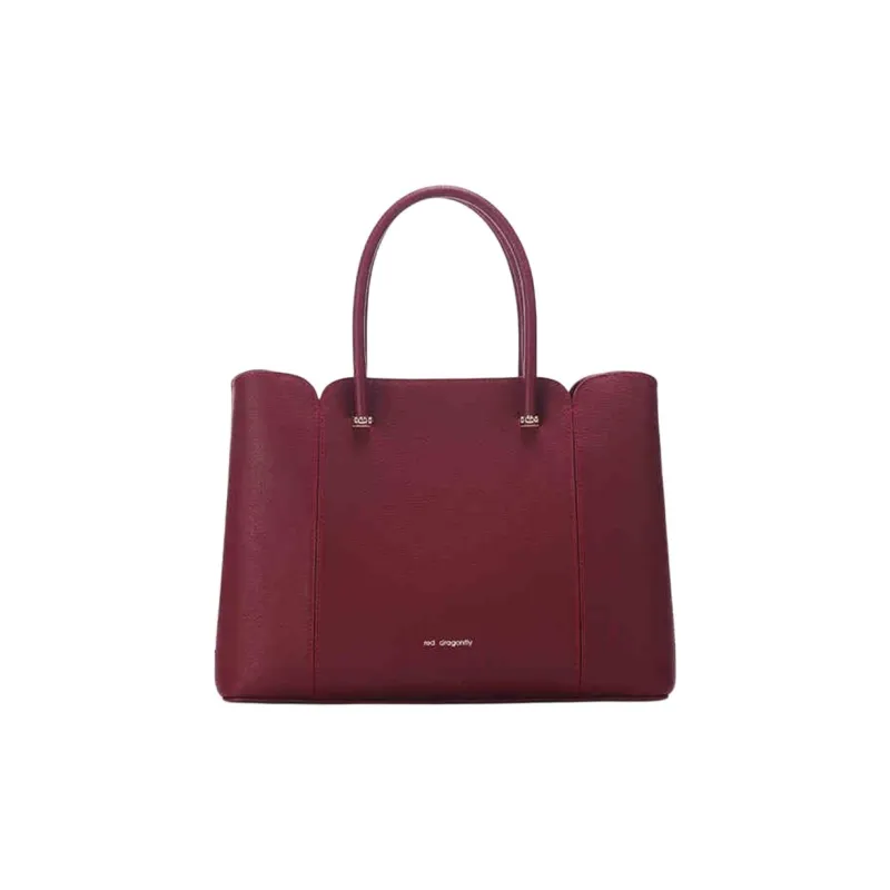 RED DRAGONFLY Split Cow Leather Kelly Bag, One Shoulder Handbag Medium Size Women's Burgundy/Black/Ecru-0