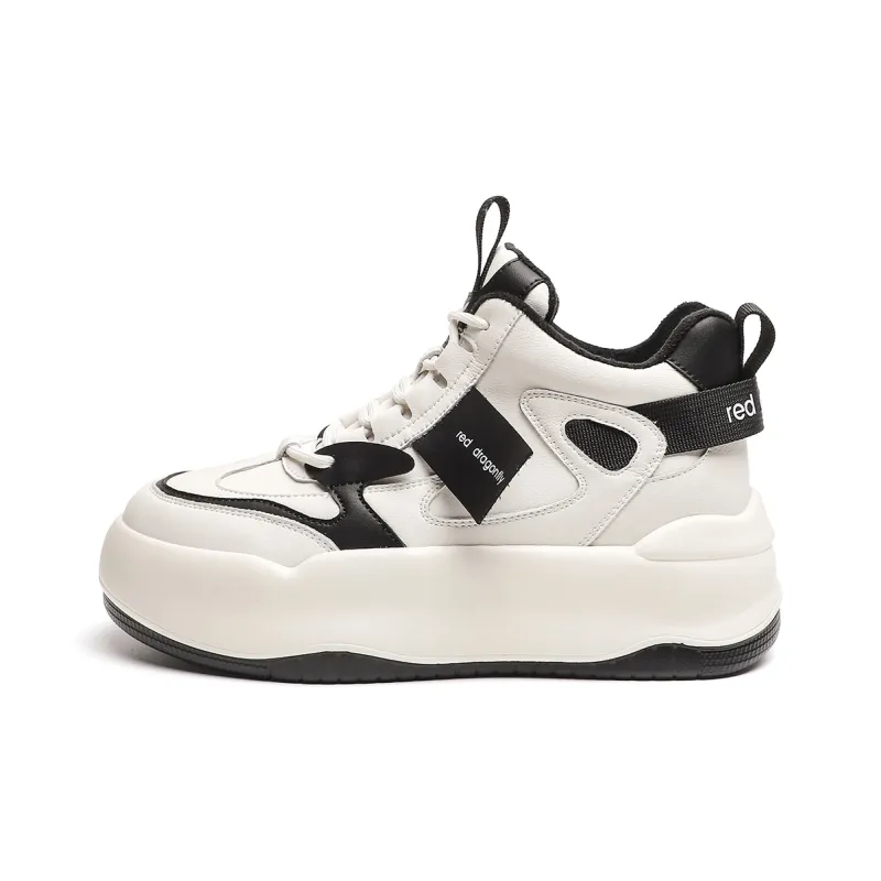 RED DRAGONFLY Platform Shoes Warm Height Increasing Mid-Top Casual Shoes Women's White Black White Brown-1