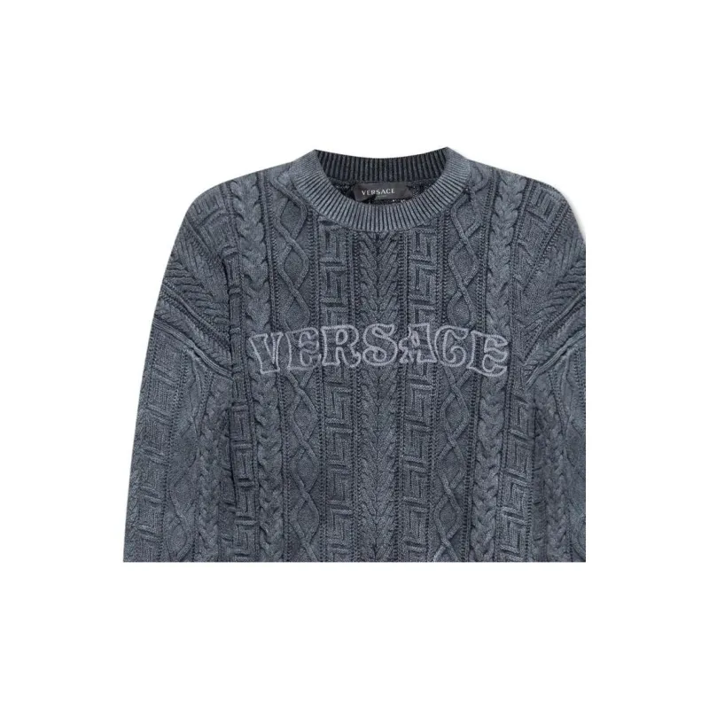 VERSACE Logo Embroidered Knitted Jumper-4