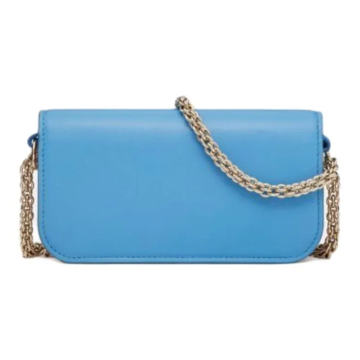 Valentino Locò Calfskin Shoulder Bag Small Size Women's Blue-3
