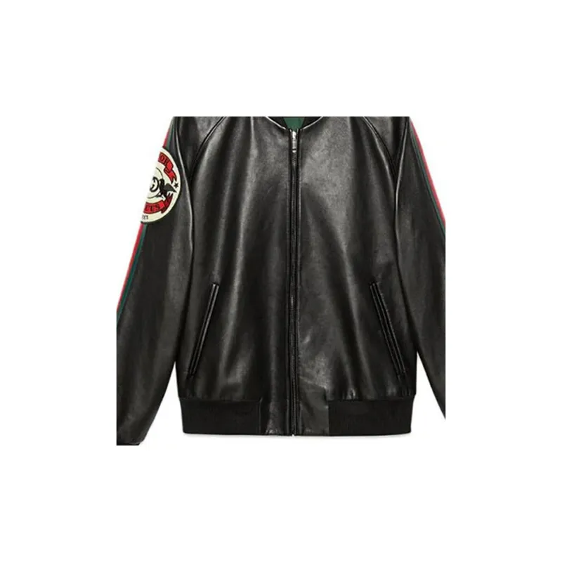 GUCCI Leather Bomber Jacket With Patch-6