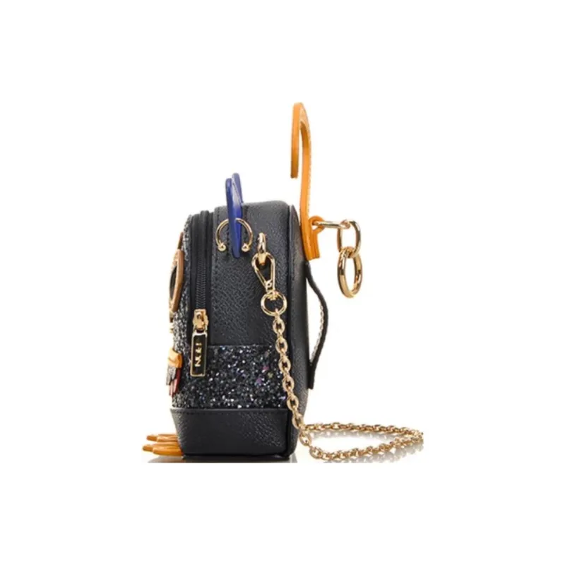 FION PVC Lipstick Bag Chain Handbag Shoulder Bag Small Size Women's Black/Multicolor-2
