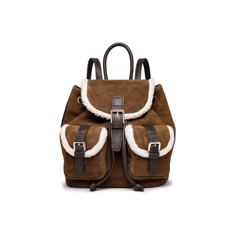 FAIRWHALE Nubuck With Lambswool And Cow Leather Backpack Regular Women's Coffee-7
