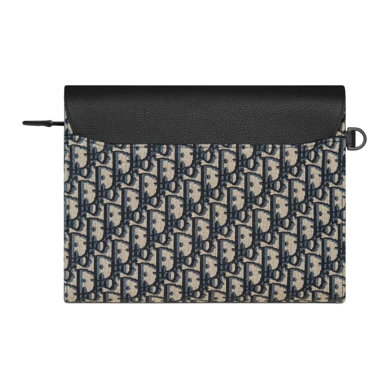 DIOR Cotton With Cow Leather Clutch Unisex Beige & Black-2
