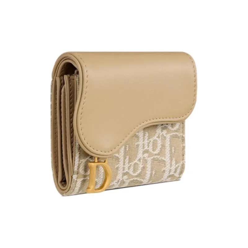 DIOR Saddle Cotton With Cow Leather Patchwork Wallet Regular Women's Natural-1