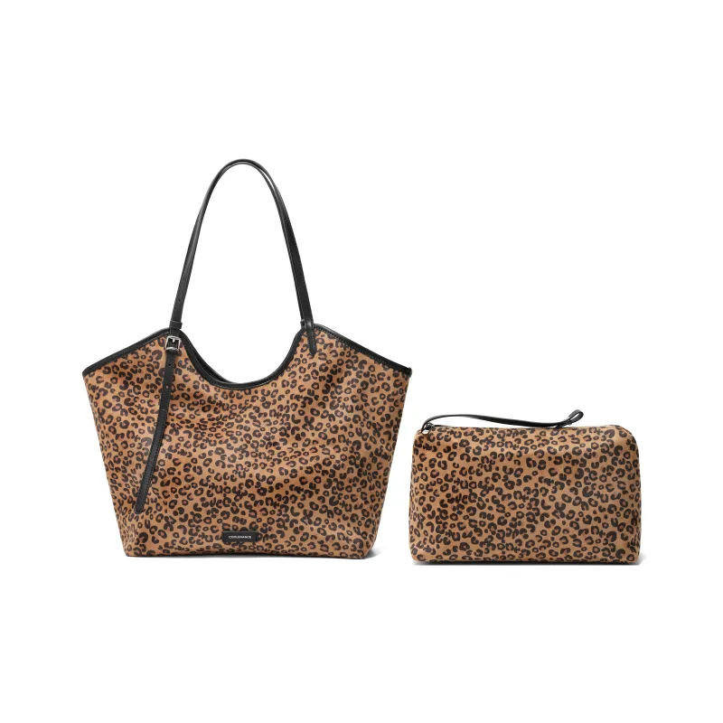 BELLE Fabric Tote Bag, Shoulder Bag Large Size Women's Brown-4