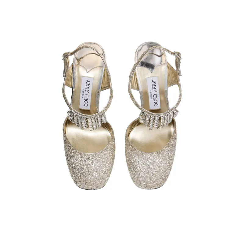 Jimmy Choo Verity Irregular Heel High Heels 9.5cm Women's Gold-3