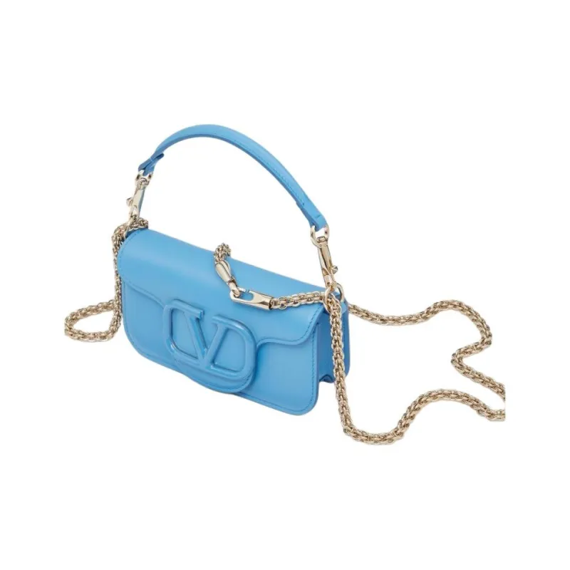 Valentino Locò Calfskin Shoulder Bag Small Size Women's Blue-2