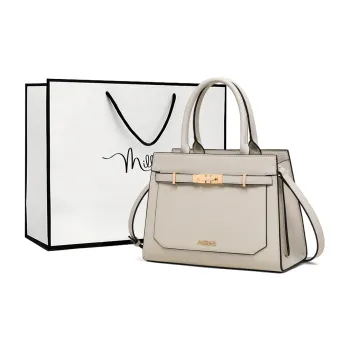 MILLIE'S Cow Leather, Synthetic Leather Handbag, Shoulder Bag, Crossbody Bag Tote Regular Women's Ecru/Black