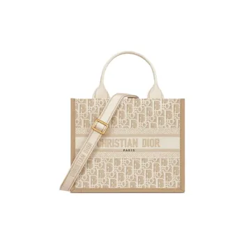 DIOR BookTote Cotton Tote Bag Shopping Bag Shoulder Bag Handbag Small Size Women's Natural