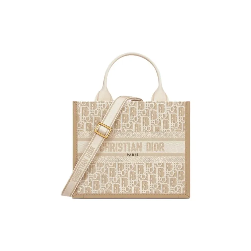 DIOR BookTote Cotton Tote Bag Shopping Bag Shoulder Bag Handbag Small Size Women's Natural-0