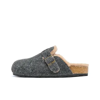 AGSDON Fuzzy Quiet Abrasion Resistant Slip Resistant Wrap toe Slippers Women's Gray