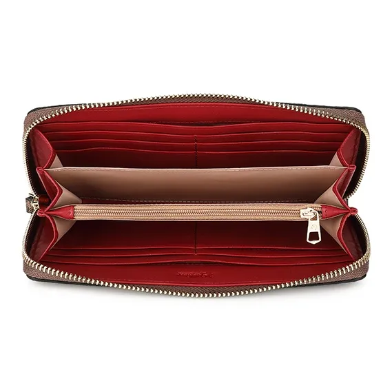 GOLDLION PVC Handheld Wallet Women's Khaki/Burgundy-9