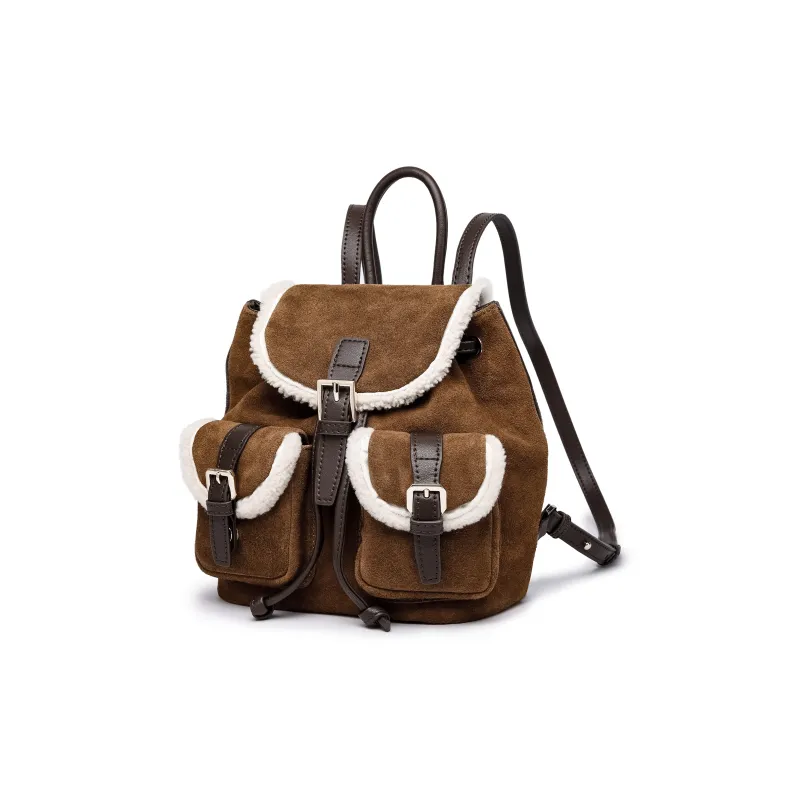 FAIRWHALE Nubuck With Lambswool And Cow Leather Backpack Regular Women's Coffee-8