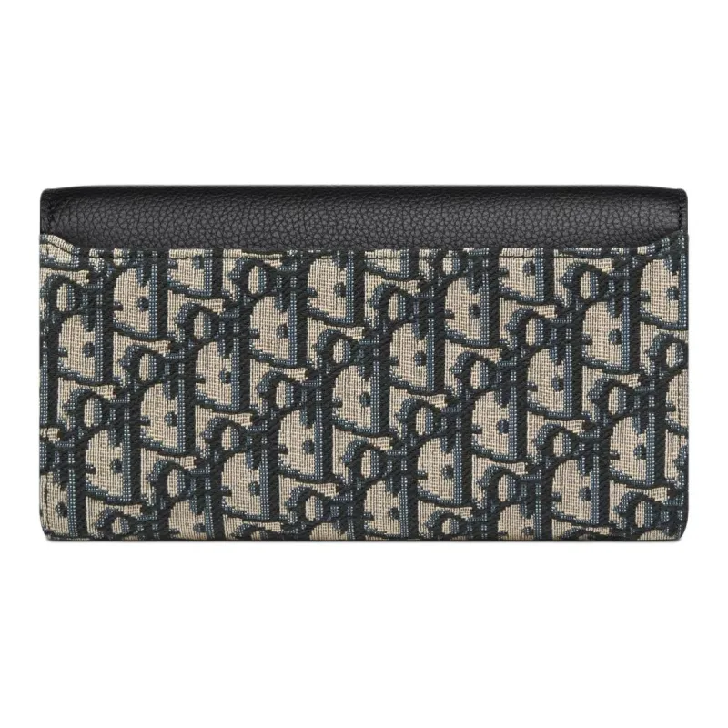 DIOR Saddle Cotton With Cow Leather Wallet Men's Beige & Black-2