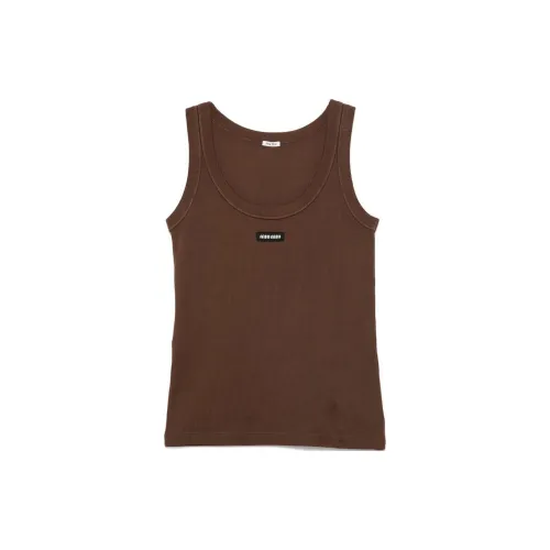 MIU MIU Logo Patch Ribbed Knit Tank Top