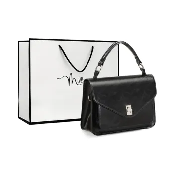 MILLIE'S Cow Leather Handbag, Shoulder Bag, Small Square Bag Regular Women's Black/Brownie Brown