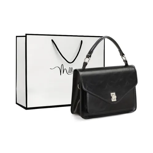 MILLIE'S Cow Leather Handbag, Shoulder Bag, Small Square Bag Regular Women's Black/Brownie Brown