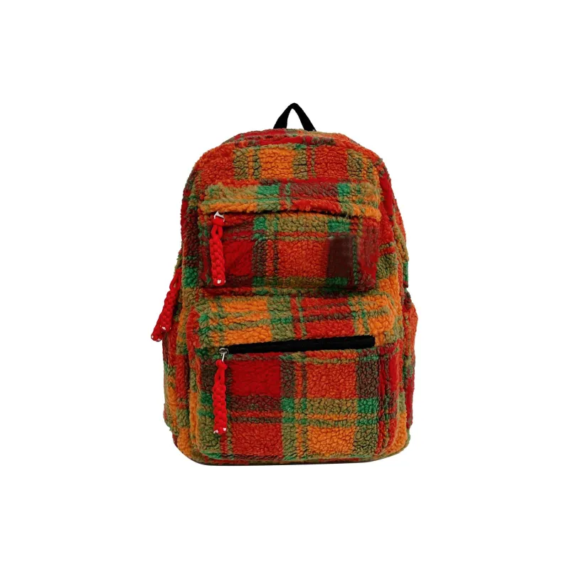 UNITE STAR Sherpa High End Christmas Atmosphere Backpack Unisex Orange Red Plaid Multicolor-31